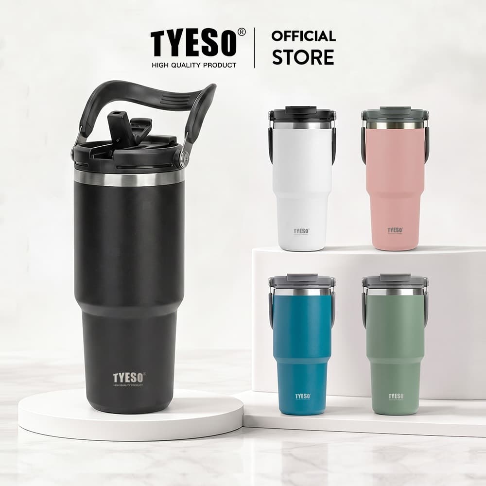 TYESO แก้วน้ำสุญญากาศ TS-8829 / TS-8830 พร้อมหลอดดูด 1050ml 1200ml